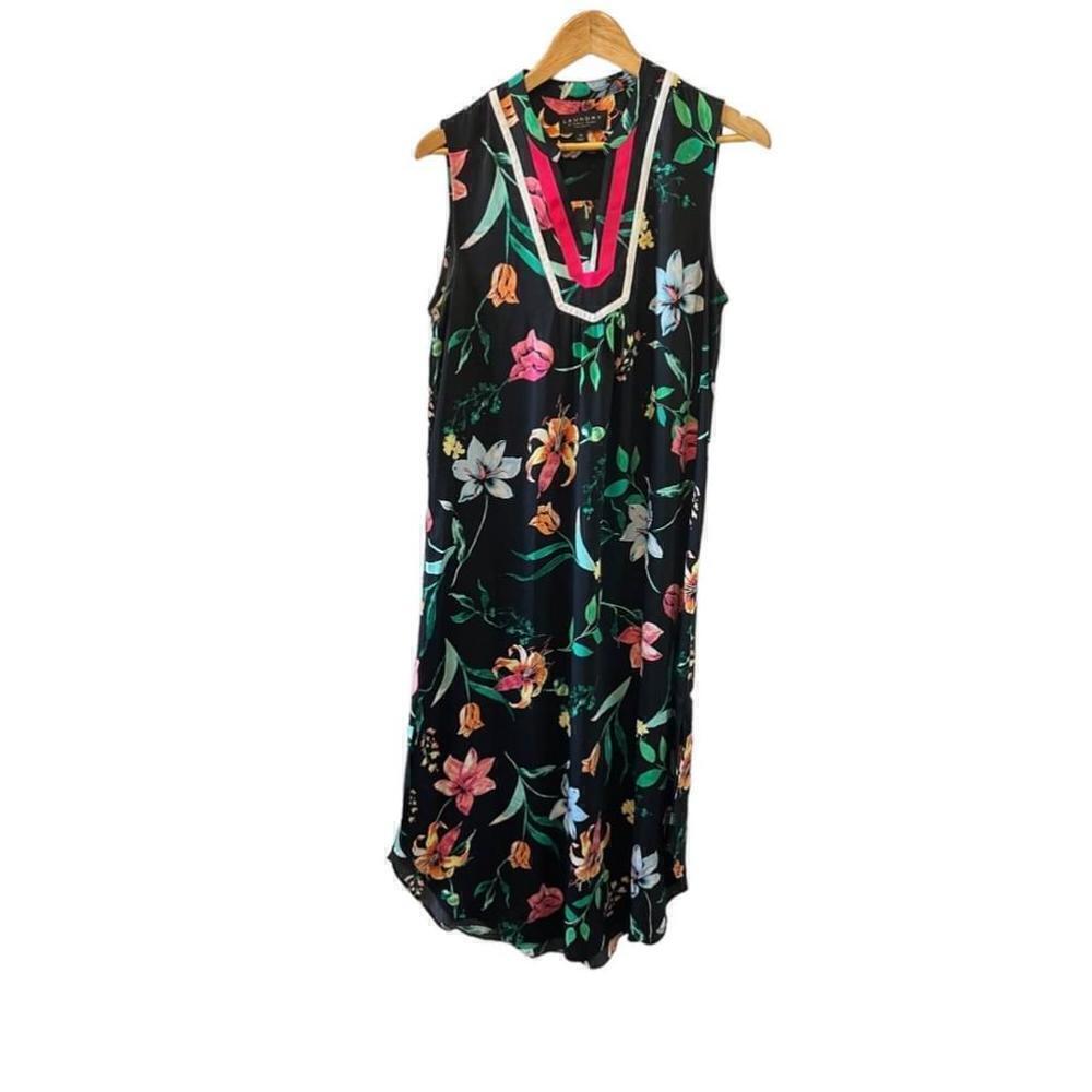 LAUNDRY by Shelli Segal Floral Side Slit Long Maxi Dress M Black Pink